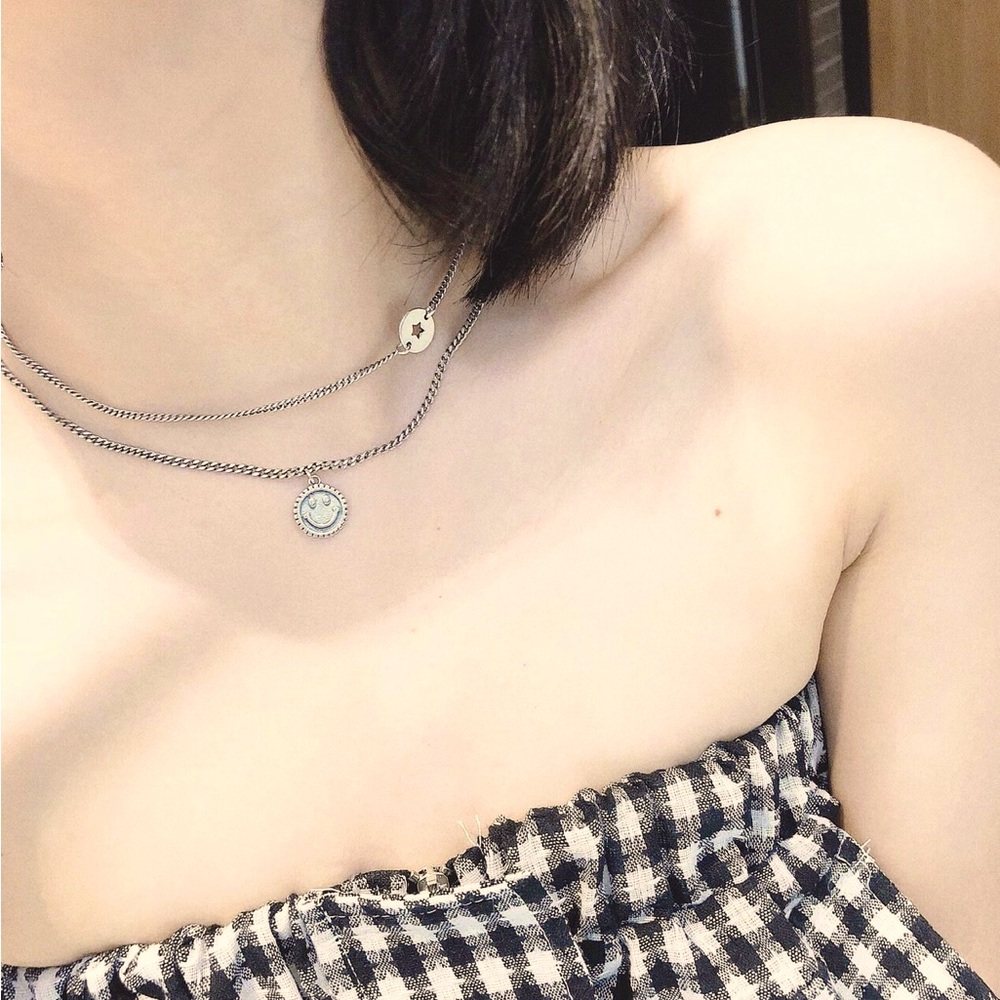 Simple Vintage 925 Sterling Silver Smiling Face Pendant Necklace For Women